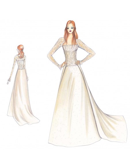 Lace Top Satin Bottom Ball Gown Wedding Dress Sketch | Wedding dress  sketches, Ball gowns, Ball gown wedding dress